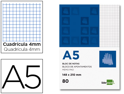 Bloc notas Liderpapel A5 80h 60g/m² c/4mm.